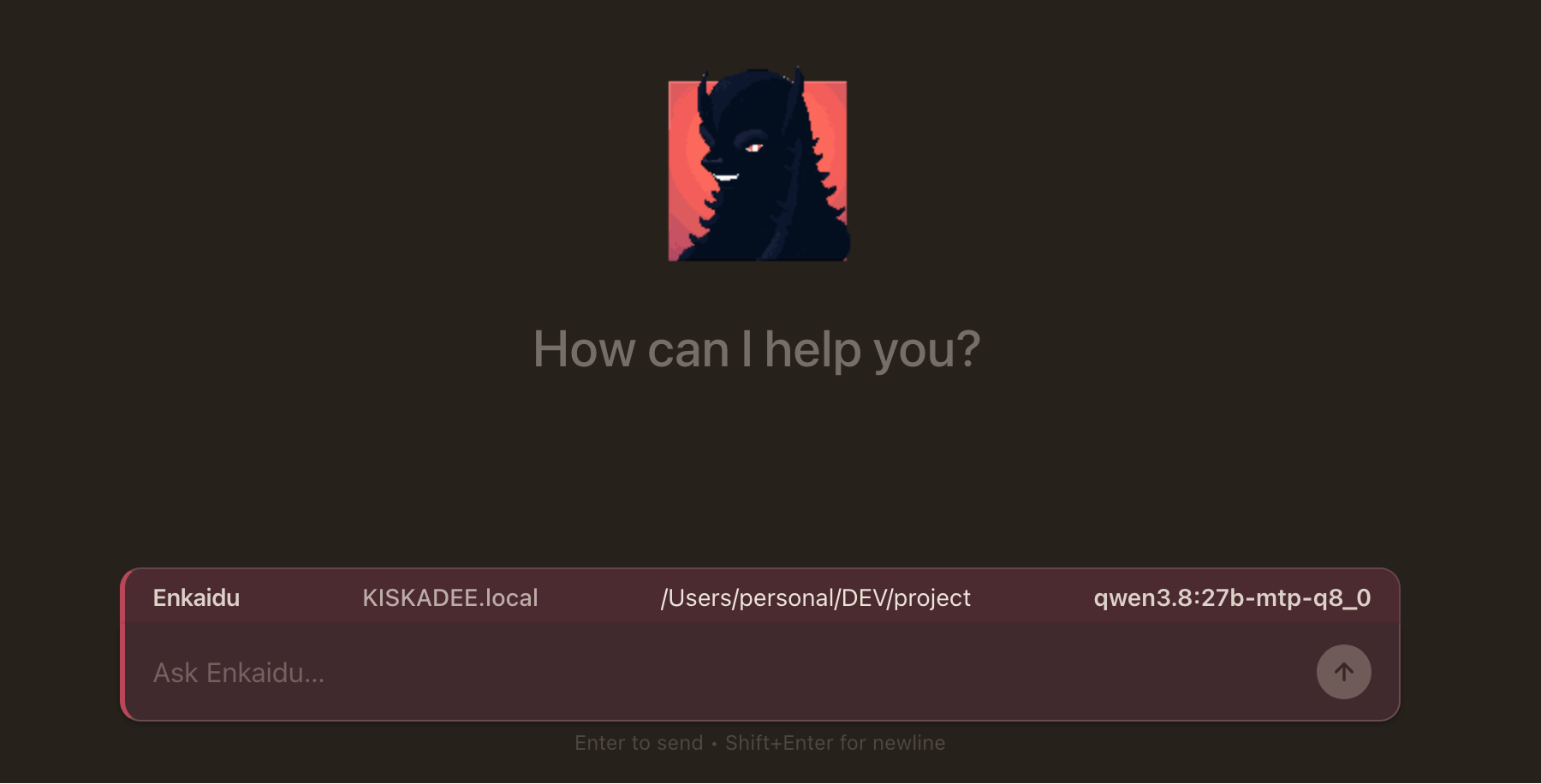 Web UI in dark mode showing the empty state greeting and prompt bar
